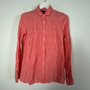 J.Crew Womens Pink Linen Long-Sleeve Button-Up Perfect Shirt Size 8 Casual Top